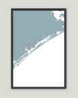 Topsail Island Coastal Map — Fine Art Print Vertical, soft-blue, Black Frame, 8x10