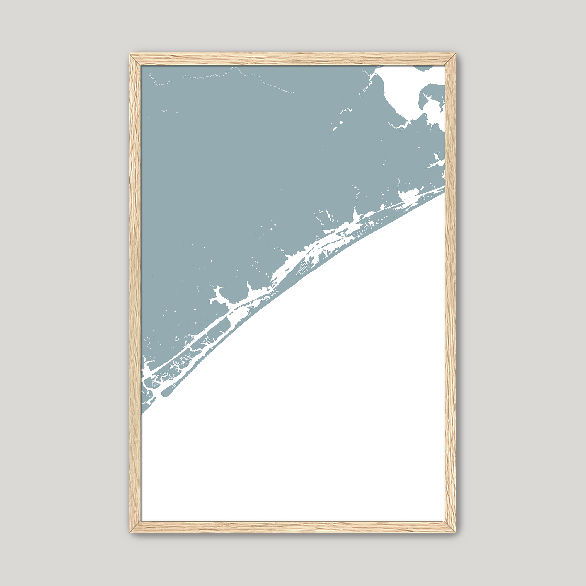 Topsail Island Coastal Map — Fine Art Print Vertical, soft-blue, Oak, 8x10