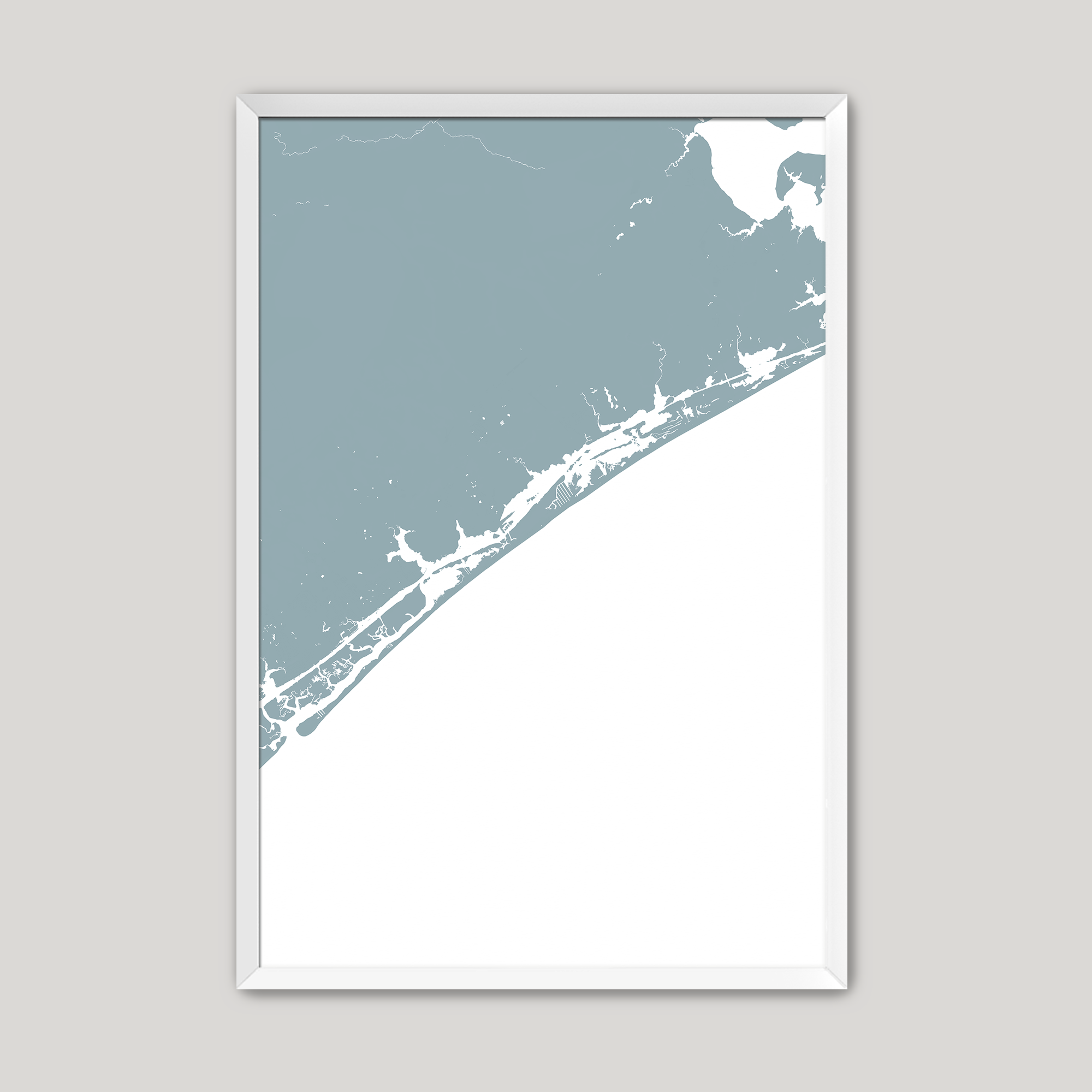 Topsail Island Coastal Map — Fine Art Print Vertical, soft-blue, White Frame, 8x10