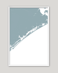 Topsail Island Coastal Map — Fine Art Print Vertical, soft-blue, White Frame, 8x10
