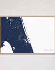 Treasure Coast Coastal Map — Canvas Horizontal — navy, Light Wood