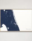 Treasure Coast Coastal Map — Canvas Horizontal, navy, Natural Oak