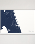 Treasure Coast Coastal Map — Canvas Horizontal, navy, White Frame