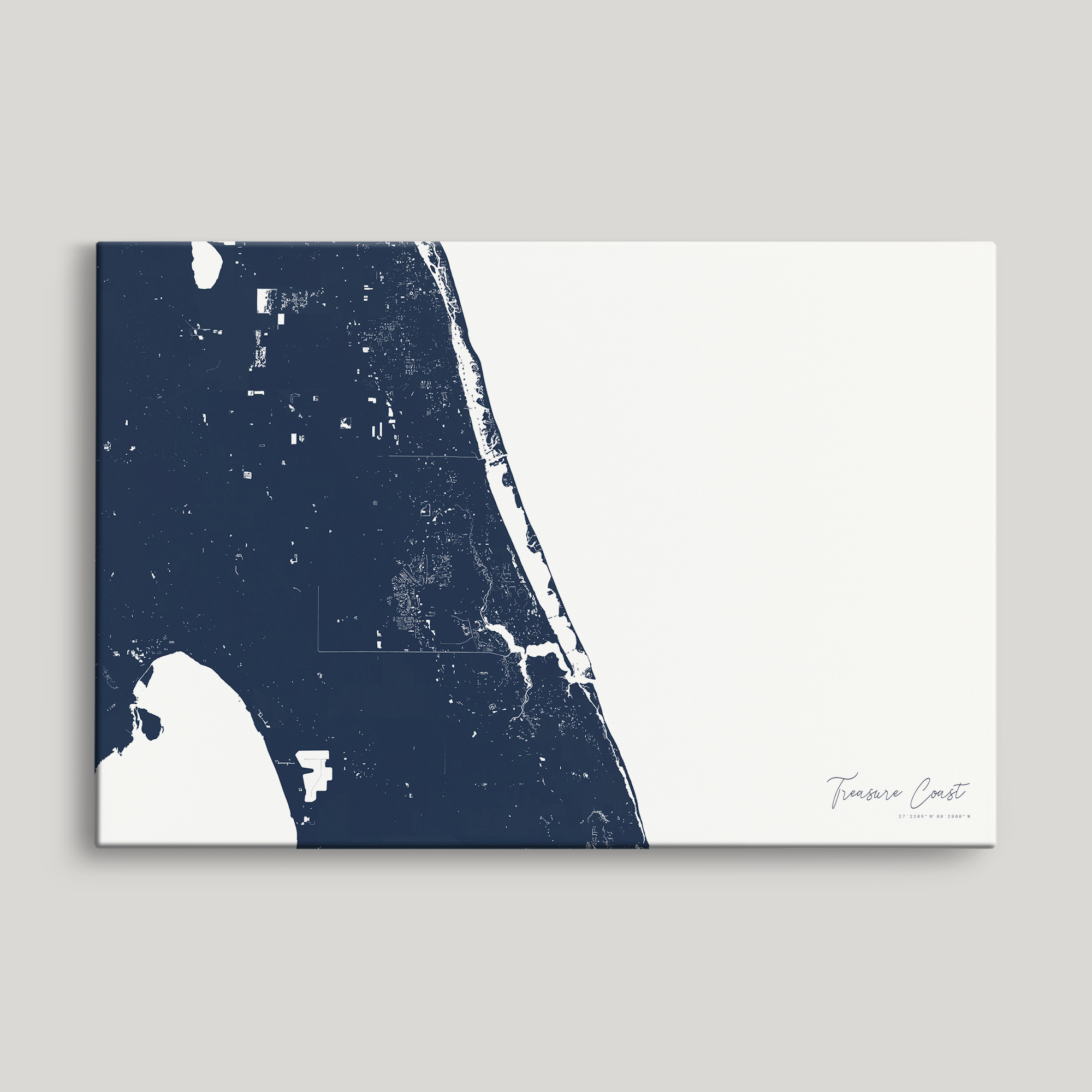 Treasure Coast Coastal Map — Canvas Horizontal, navy, No Frame