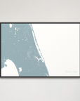 Treasure Coast Coastal Map — Canvas Horizontal, soft-blue, Black Frame