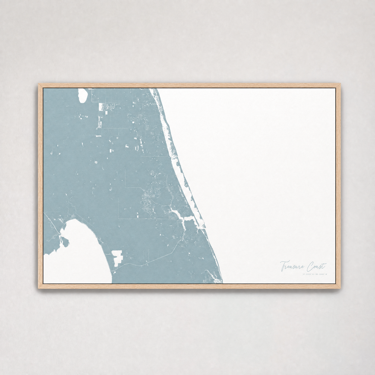 Treasure Coast Coastal Map — Canvas Horizontal — soft-blue, Light Wood