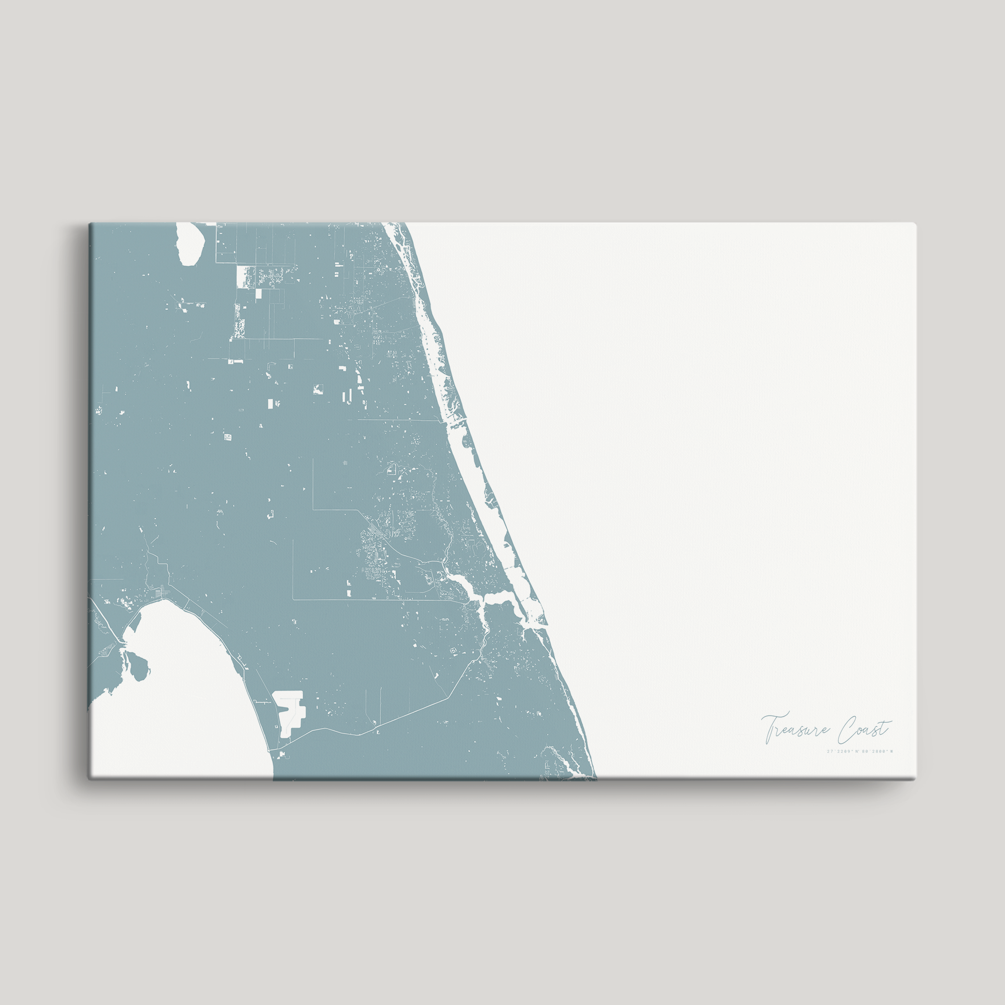 Treasure Coast Coastal Map — Canvas Horizontal, soft-blue, No Frame