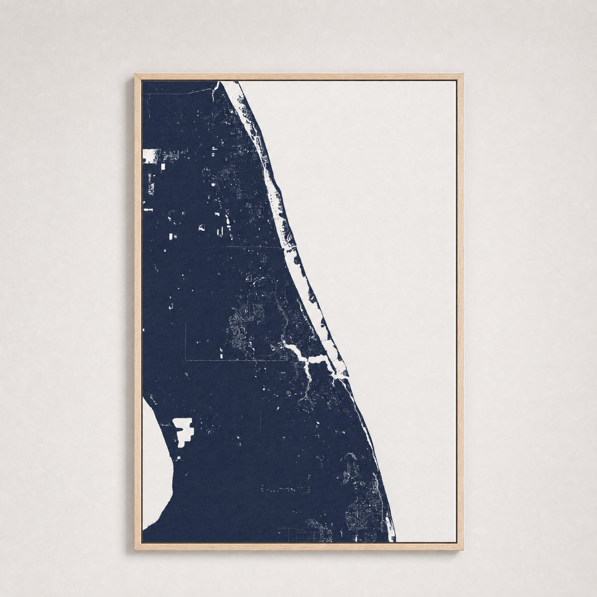 Treasure Coast Coastal Map — Canvas Vertical — navy, Light Wood