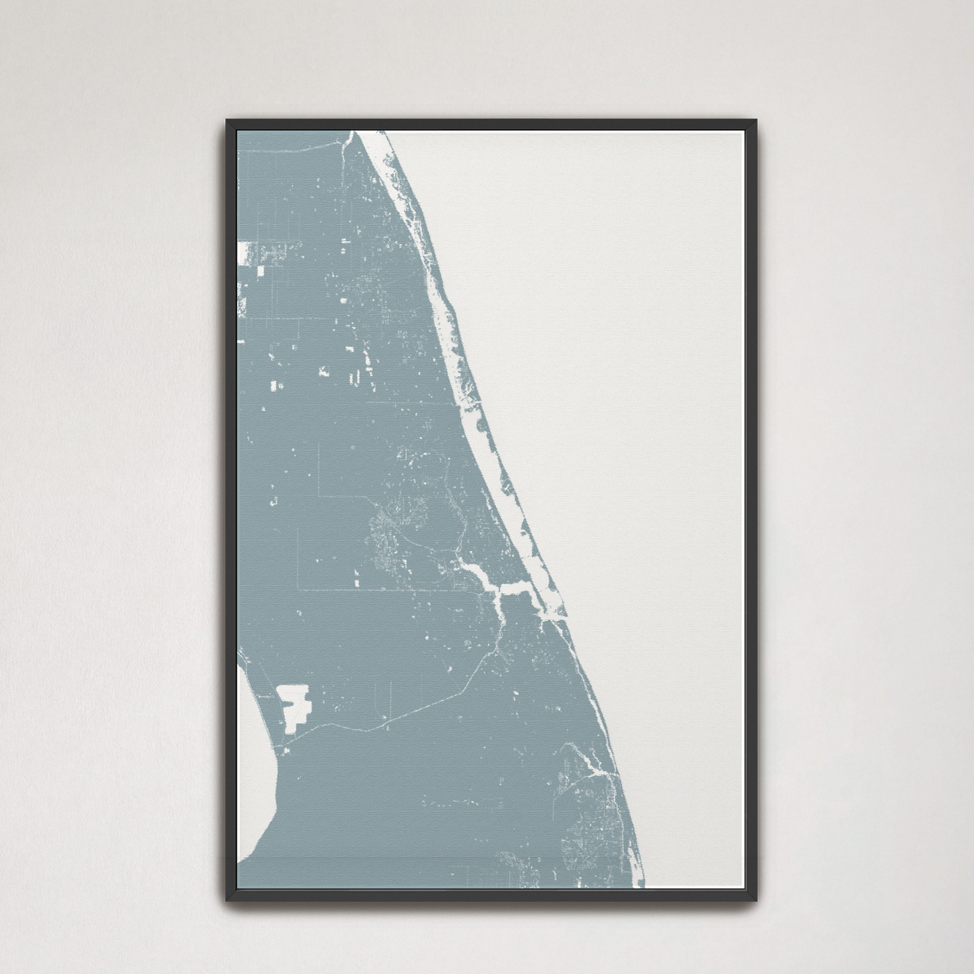 Treasure Coast Coastal Map — Canvas Vertical, soft-blue, Black Frame, 16x24