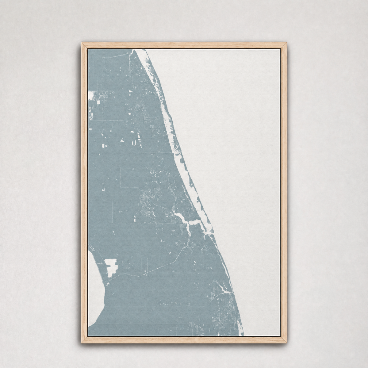 Treasure Coast Coastal Map — Canvas Vertical — soft-blue, Light Wood