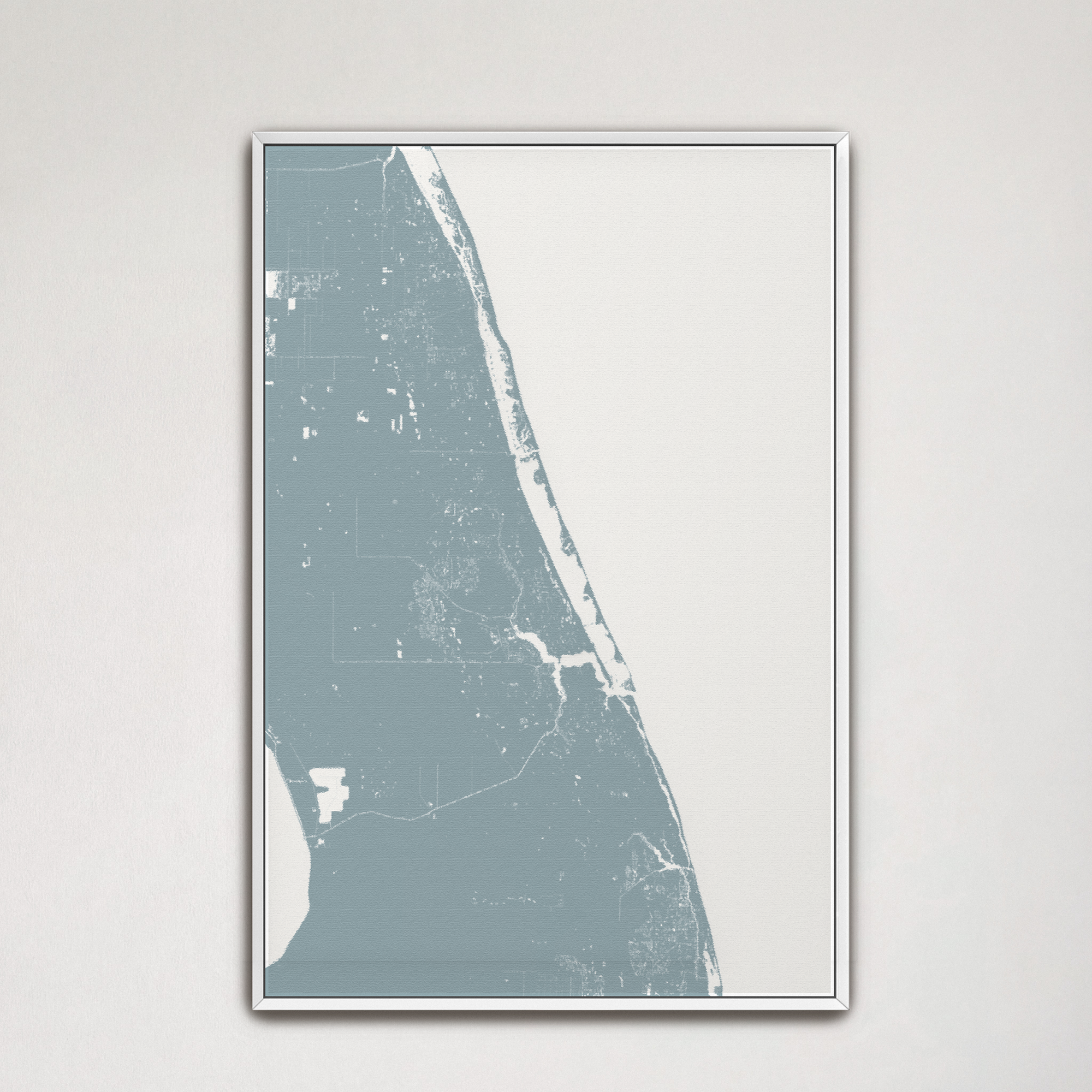 Treasure Coast Coastal Map — Canvas Vertical, soft-blue, White Frame, 16x24