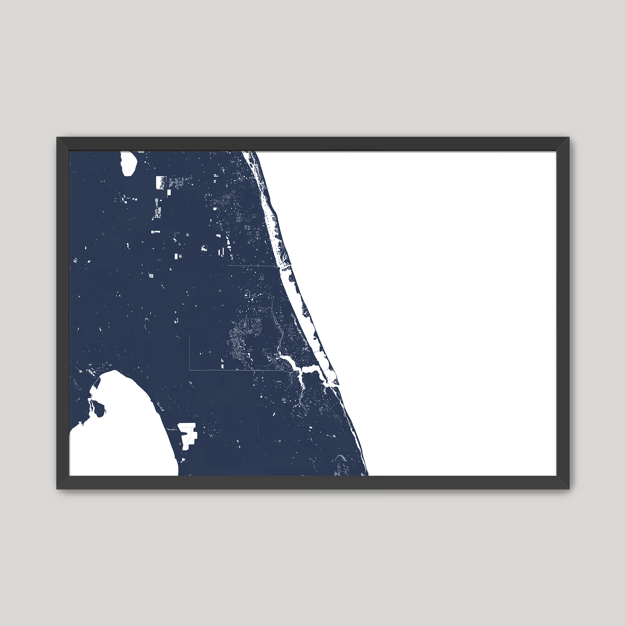 Treasure Coast Coastal Map — Fine Art Print Horizontal, navy, Black Frame, 10x8