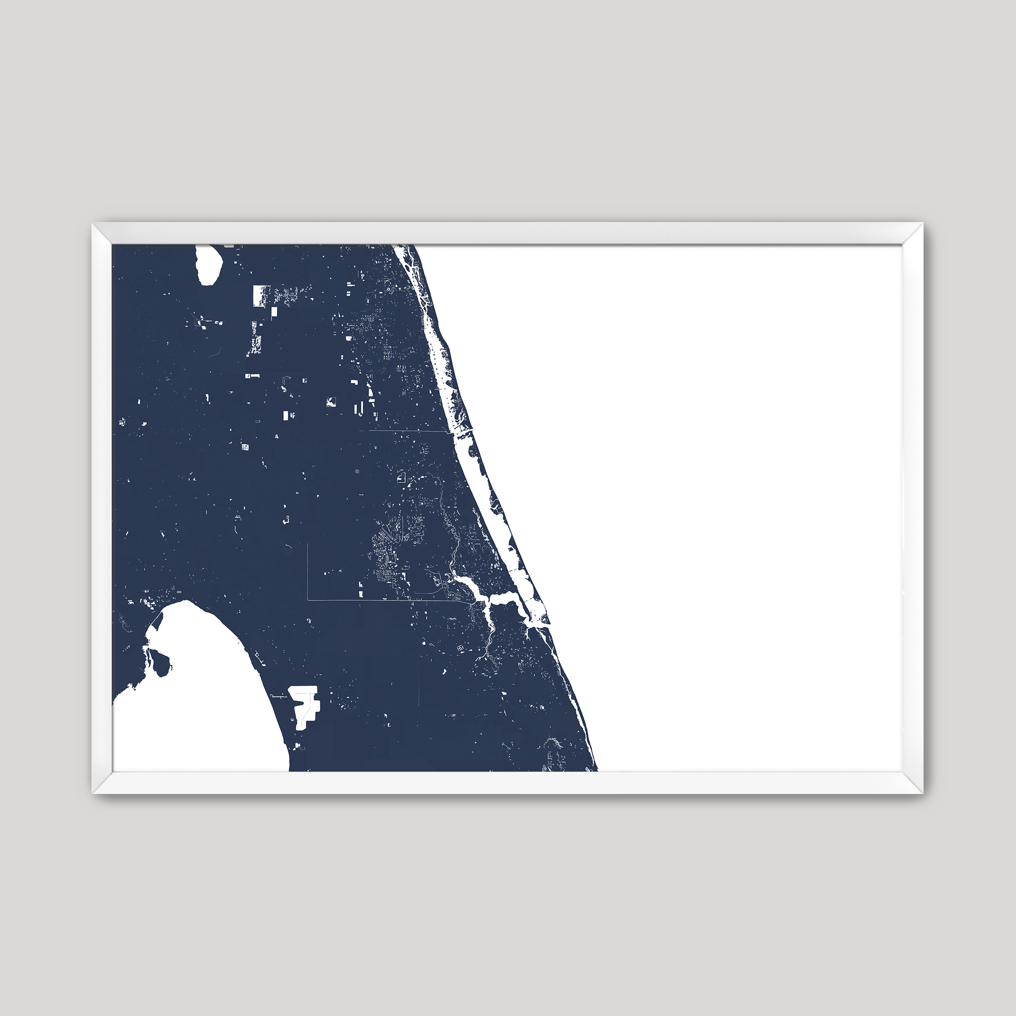 Treasure Coast Coastal Map — Fine Art Print Horizontal, navy, White Frame, 10x8