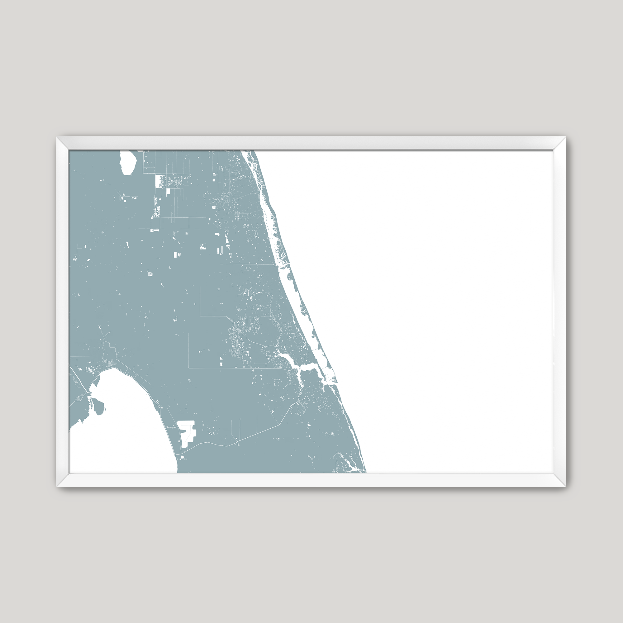 Treasure Coast Coastal Map — Fine Art Print Horizontal, soft-blue, White Frame, 10x8