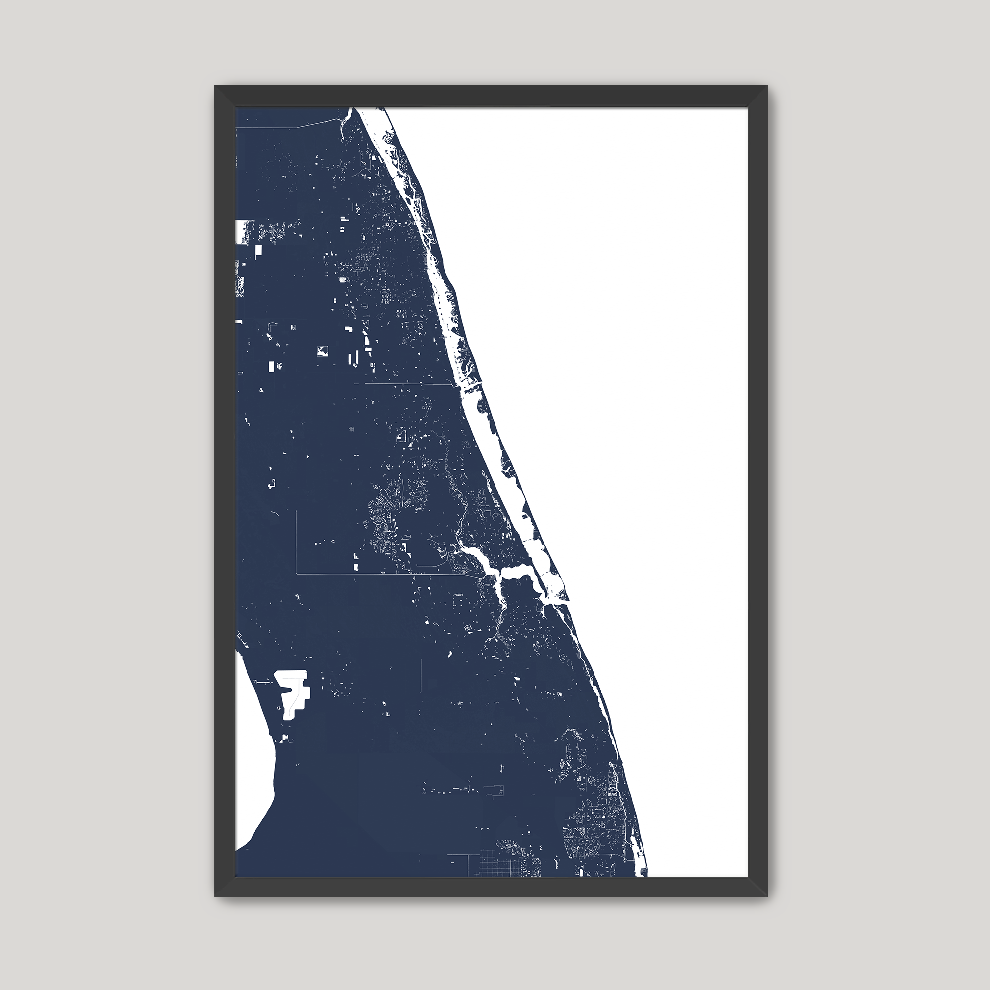 Treasure Coast Coastal Map — Fine Art Print Vertical, navy, Black Frame, 8x10