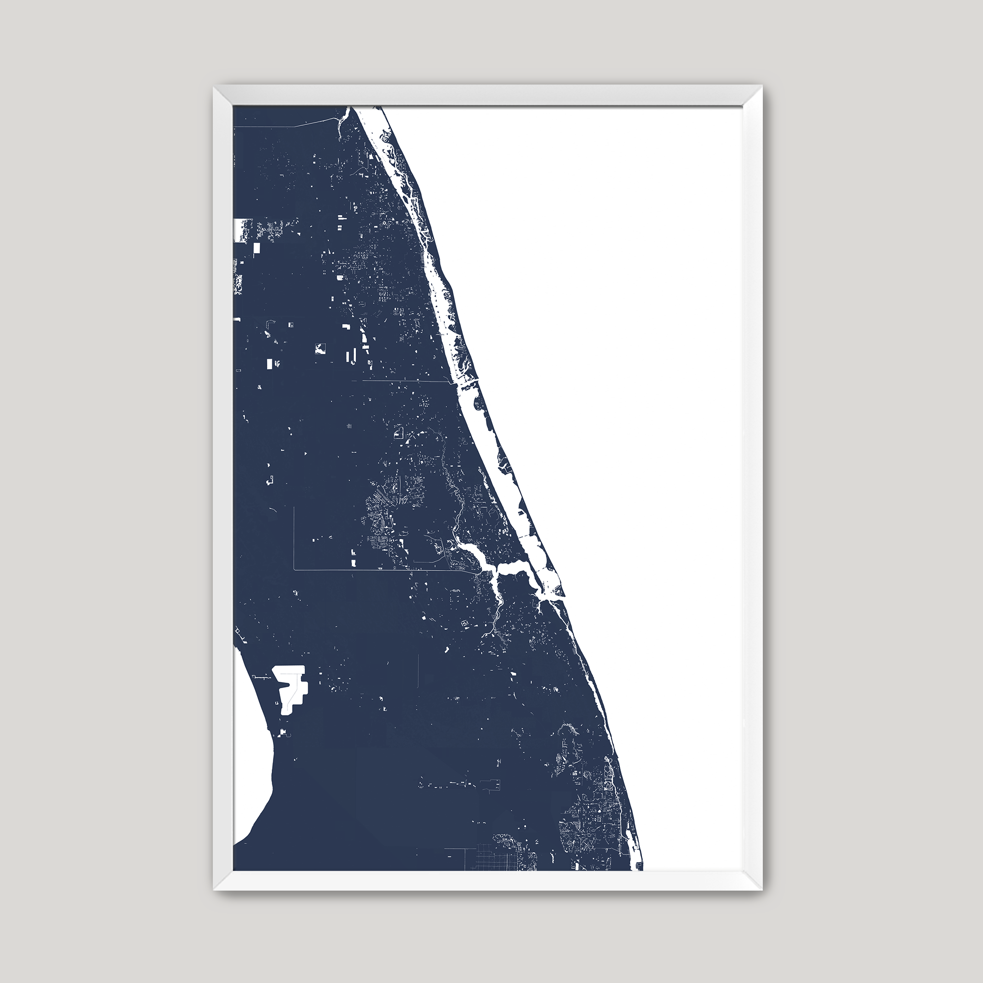 Treasure Coast Coastal Map — Fine Art Print Vertical, navy, White Frame, 8x10