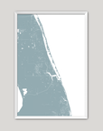Treasure Coast Coastal Map — Fine Art Print Vertical, soft-blue, White Frame, 8x10