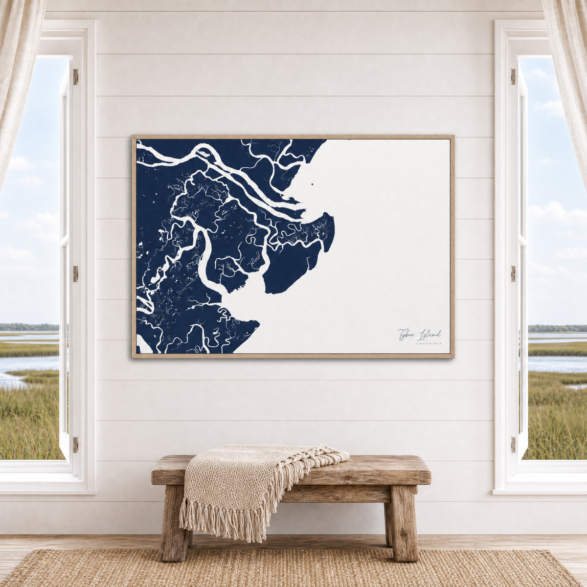 Tybee Island canvas map — window-scene interior