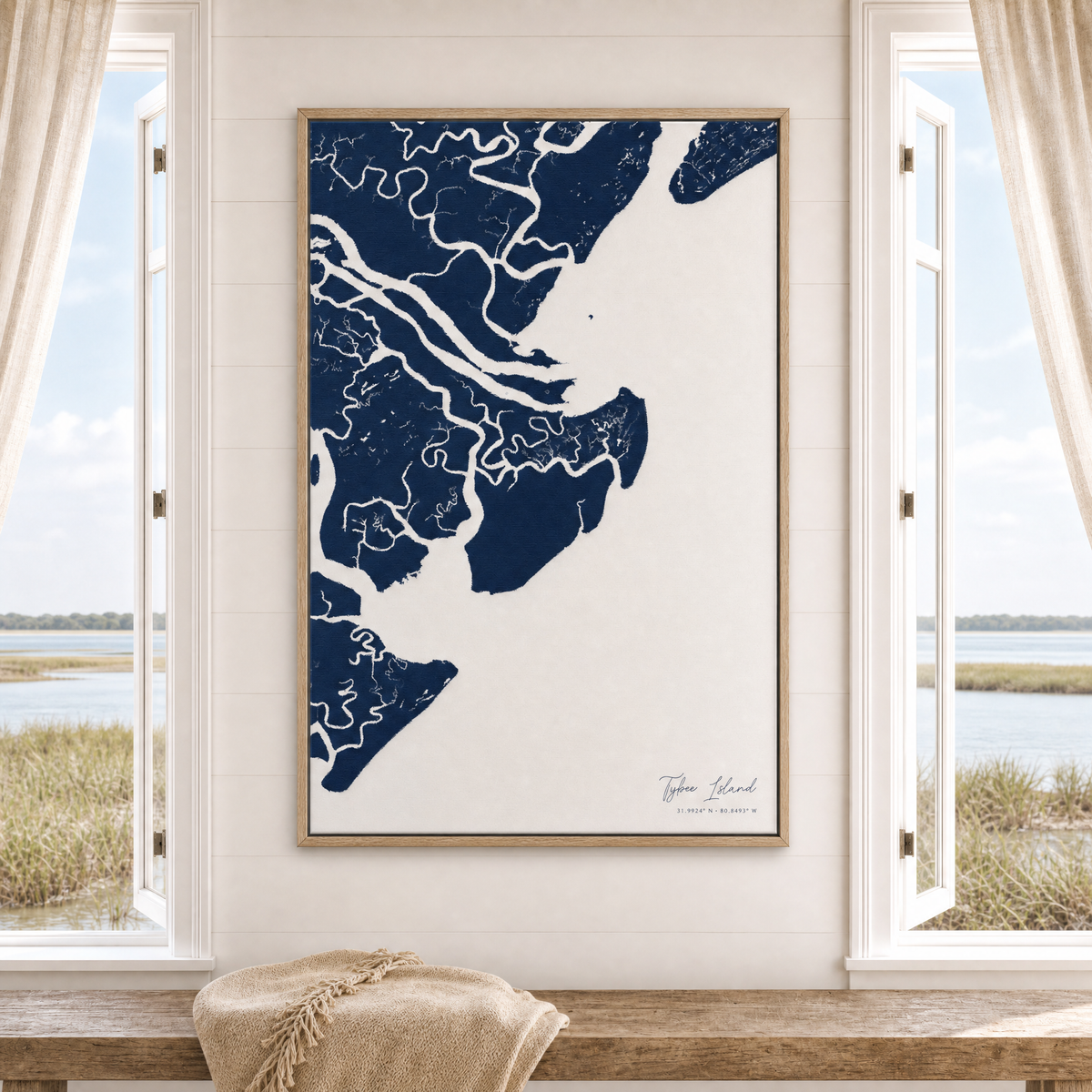 Tybee Island canvas map — window-scene interior