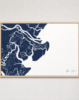 Tybee Island Coastal Map — Canvas Horizontal — navy, Light Wood