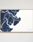 Tybee Island Coastal Map — Canvas Horizontal, navy, Natural Oak