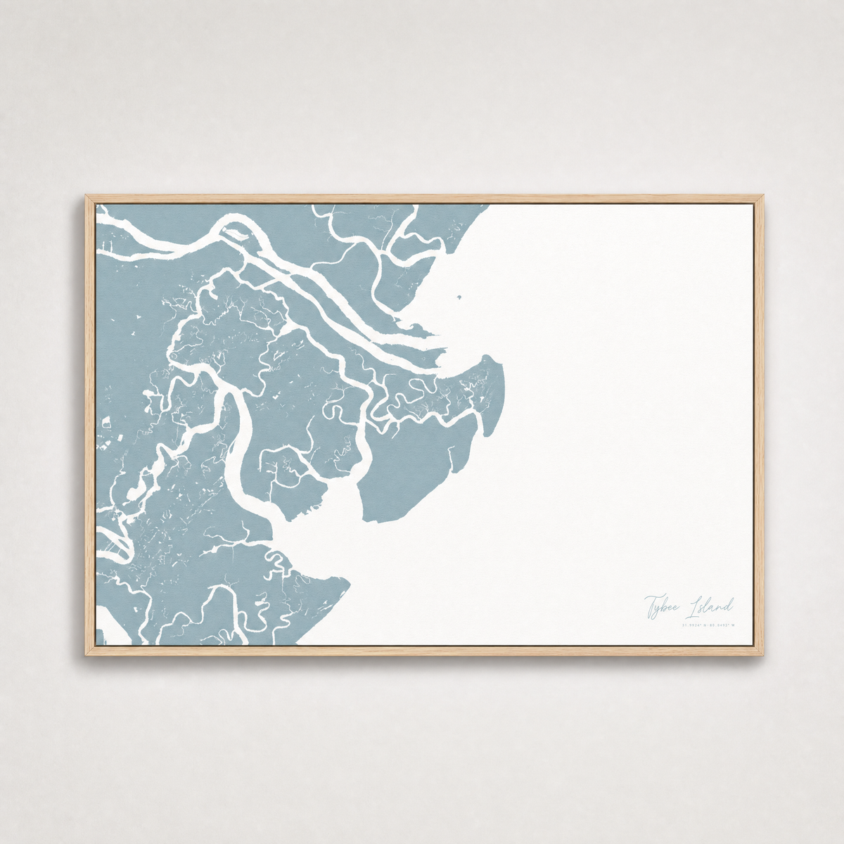 Tybee Island Coastal Map — Canvas Horizontal — soft-blue, Light Wood