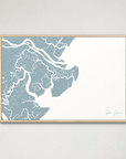 Tybee Island Coastal Map — Canvas Horizontal, soft-blue, Natural Oak