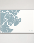 Tybee Island Coastal Map — Canvas Horizontal, soft-blue, White Frame
