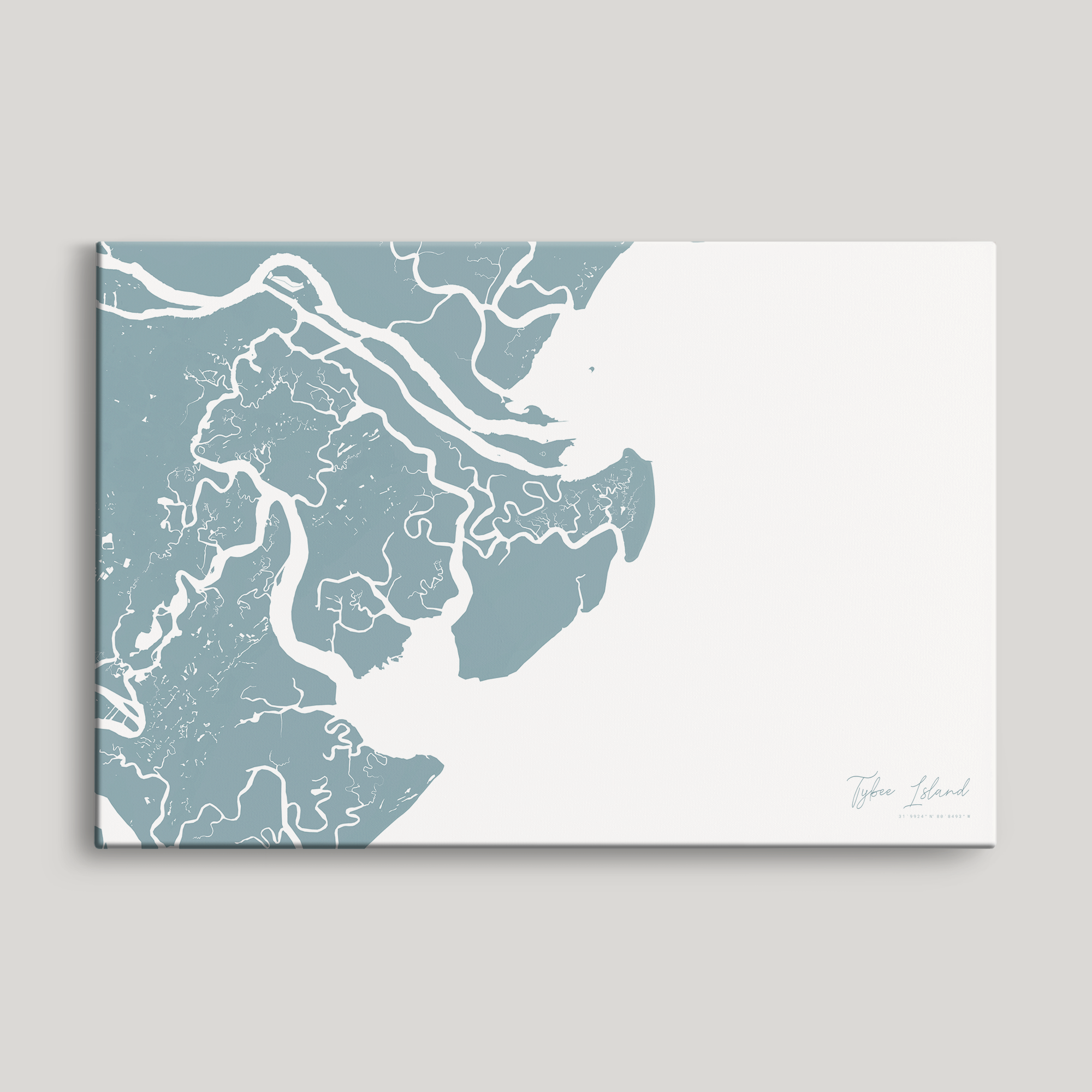 Tybee Island Coastal Map — Canvas Horizontal, soft-blue, No Frame