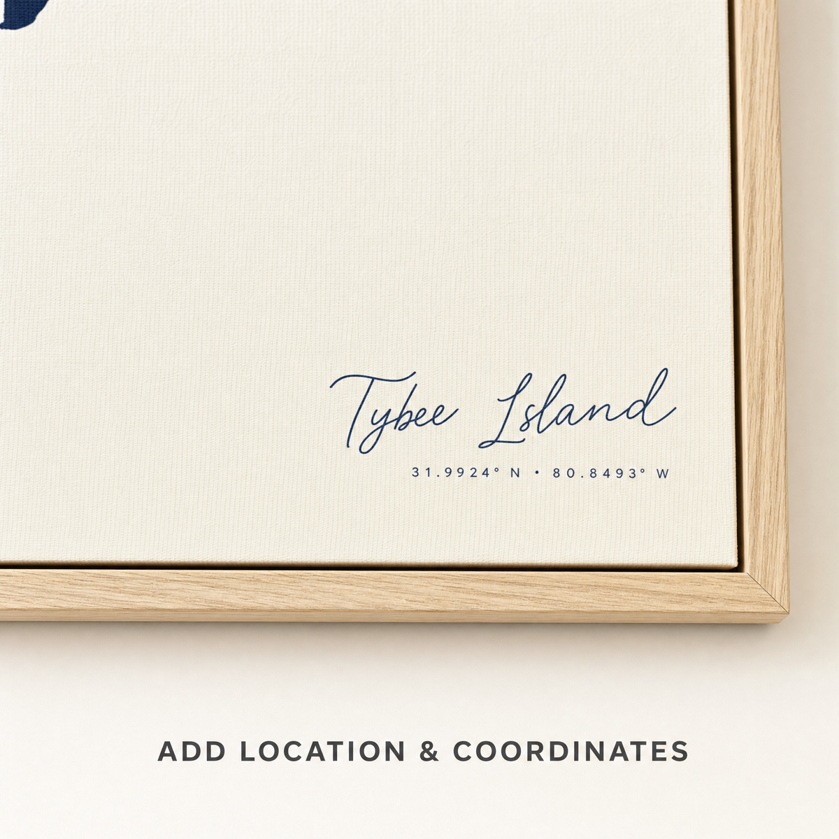 Tybee Island canvas map — location and coordinates customization