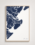 Tybee Island Coastal Map — Canvas Vertical — navy, Light Wood