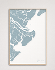Tybee Island Coastal Map — Canvas Vertical — soft-blue, Light Wood