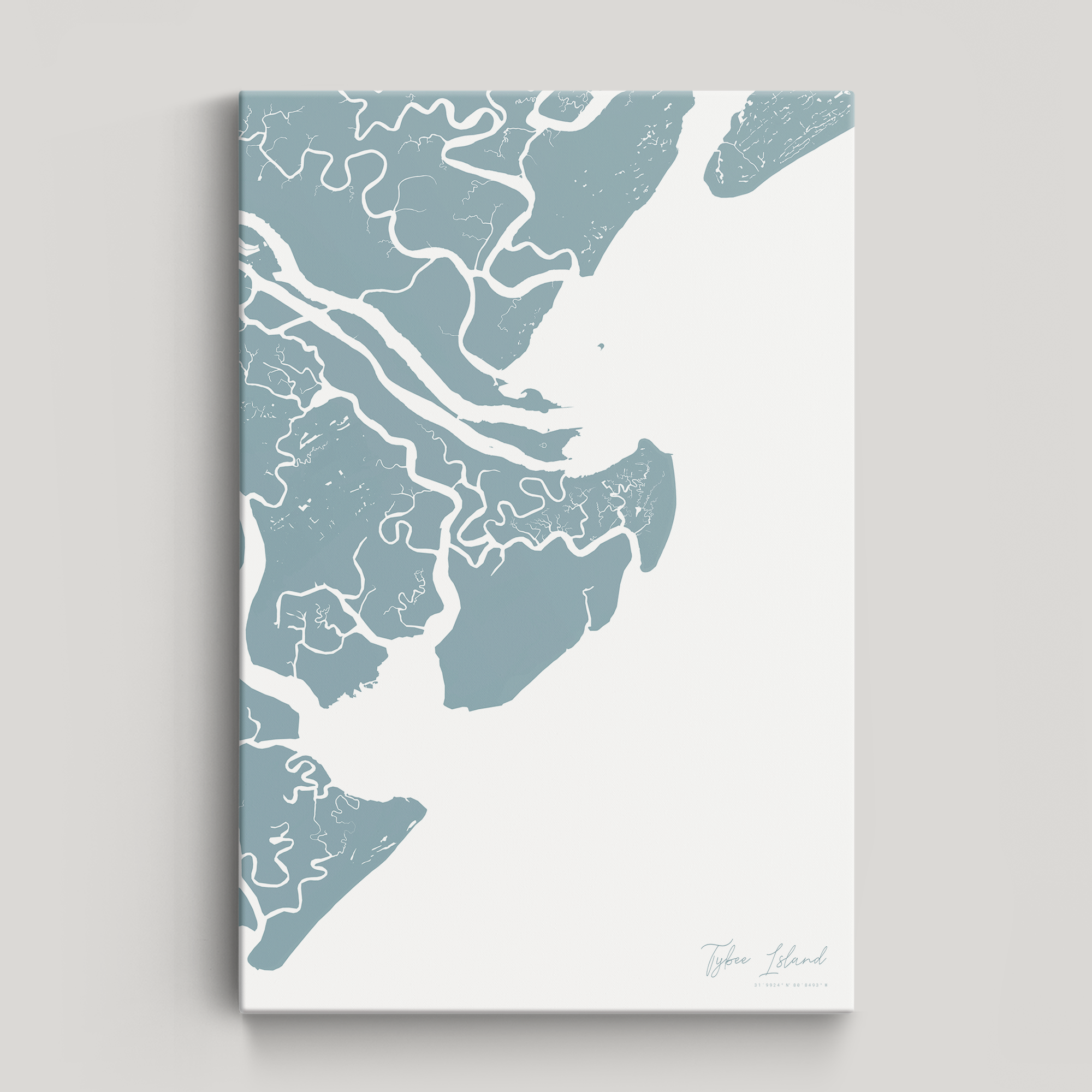 Tybee Island Coastal Map — Canvas Vertical, soft-blue, No Frame