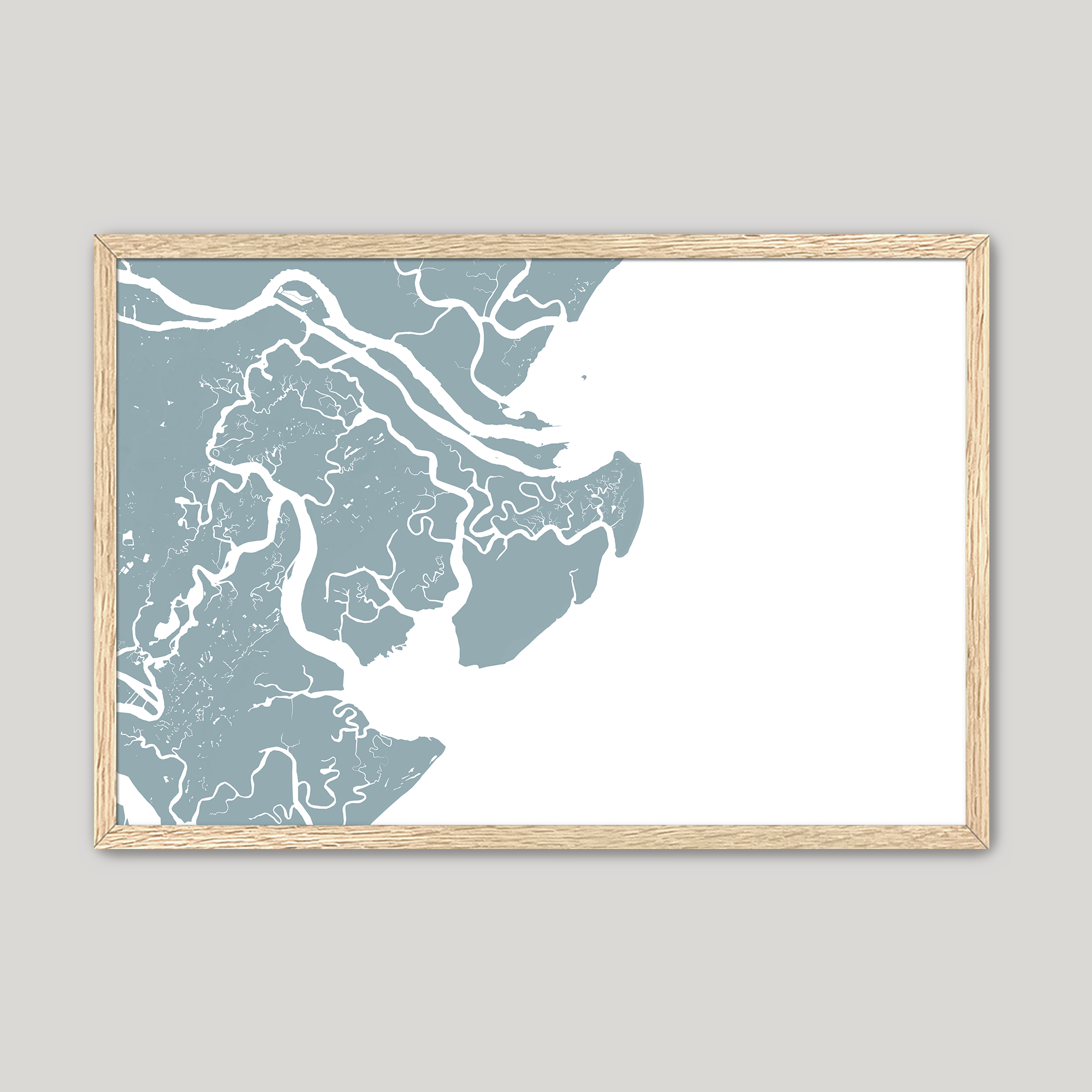 Tybee Island Coastal Map — Fine Art Print Horizontal, soft-blue, Oak, 10x8