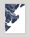 Tybee Island Coastal Map — Fine Art Print Vertical, navy, White Frame, 8x10