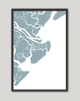 Tybee Island Coastal Map — Fine Art Print Vertical, soft-blue, Black Frame, 8x10