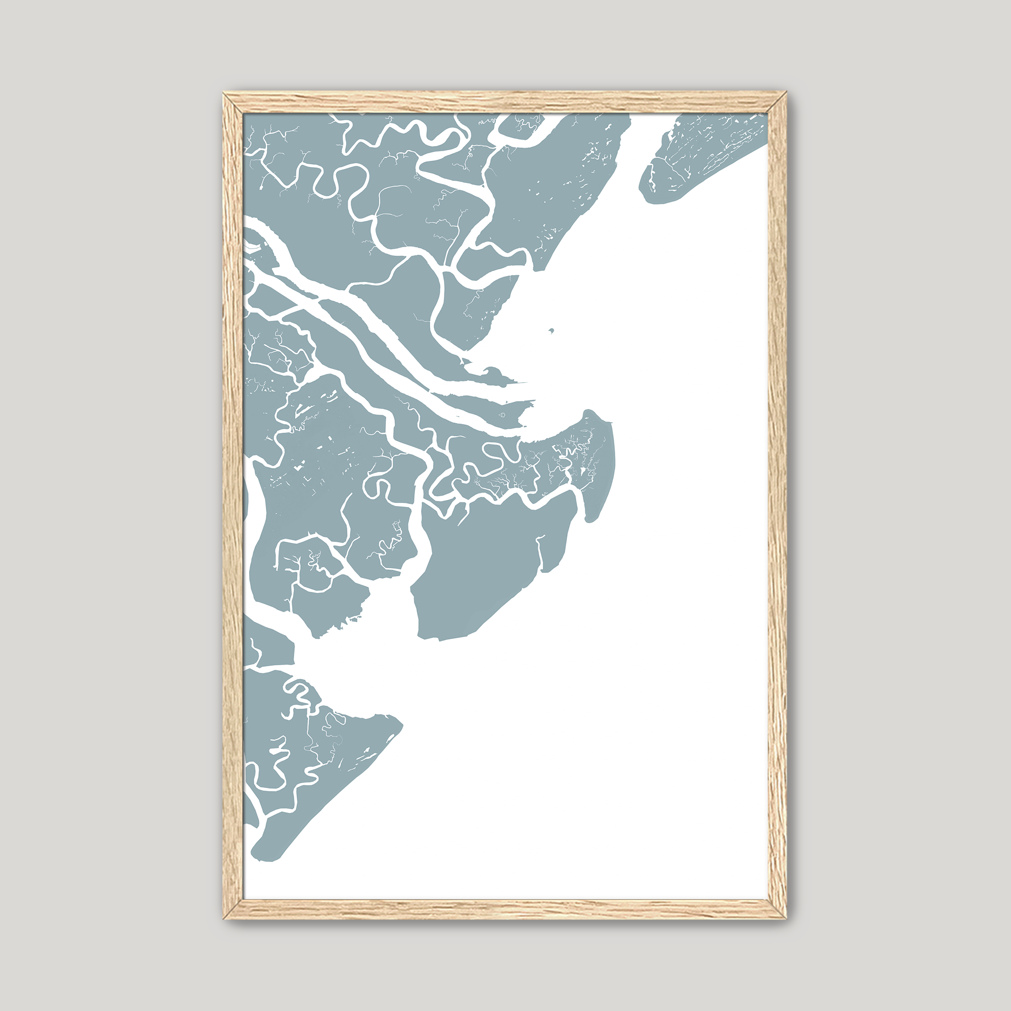 Tybee Island Coastal Map — Fine Art Print Vertical, soft-blue, Oak, 8x10