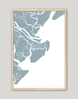 Tybee Island Coastal Map — Fine Art Print Vertical, soft-blue, Oak, 8x10