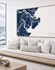 Tybee Island canvas map — sea-view bench interior