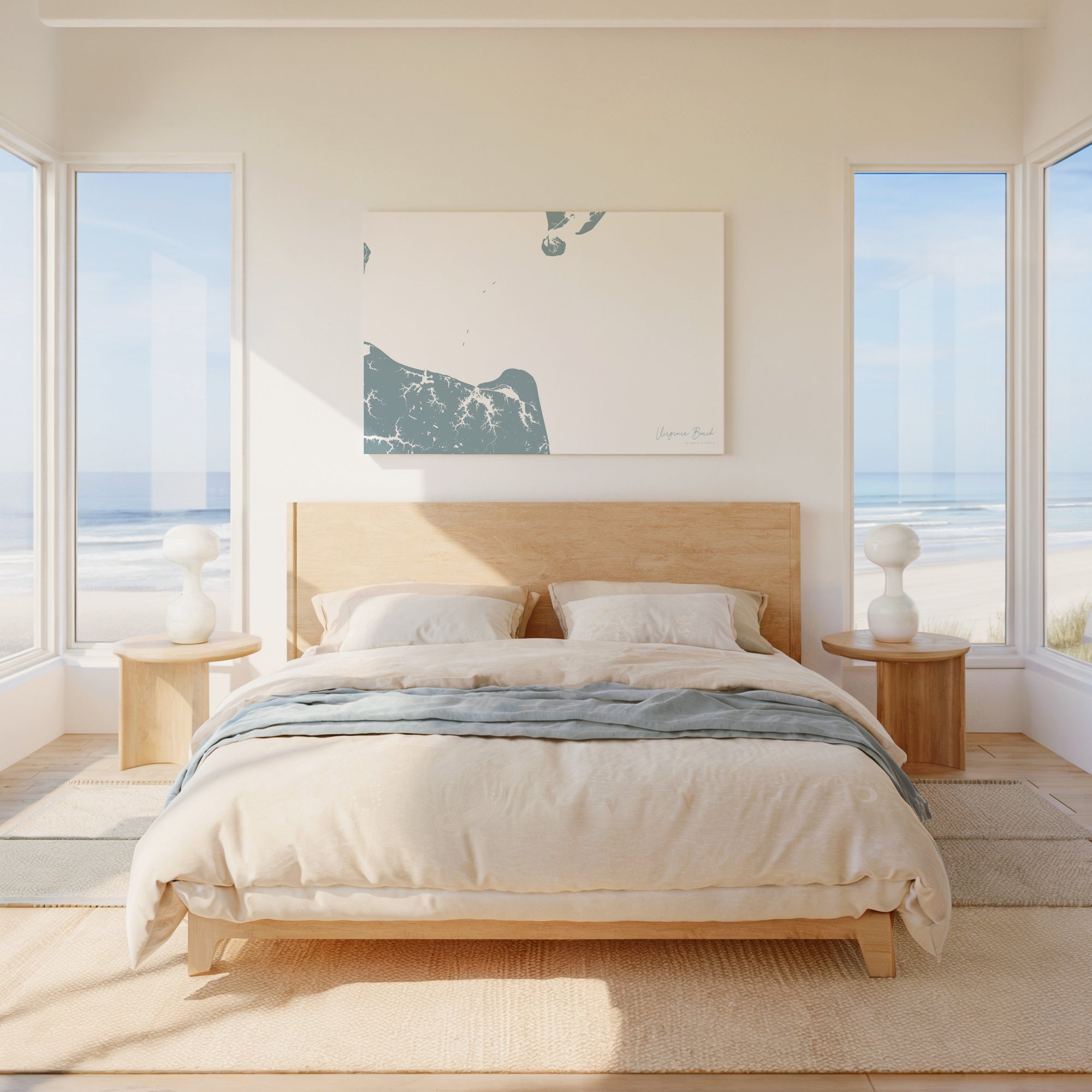 Virginia Beach soft blue horizontal wrapped canvas map in the ratio 3:2 hand mockup