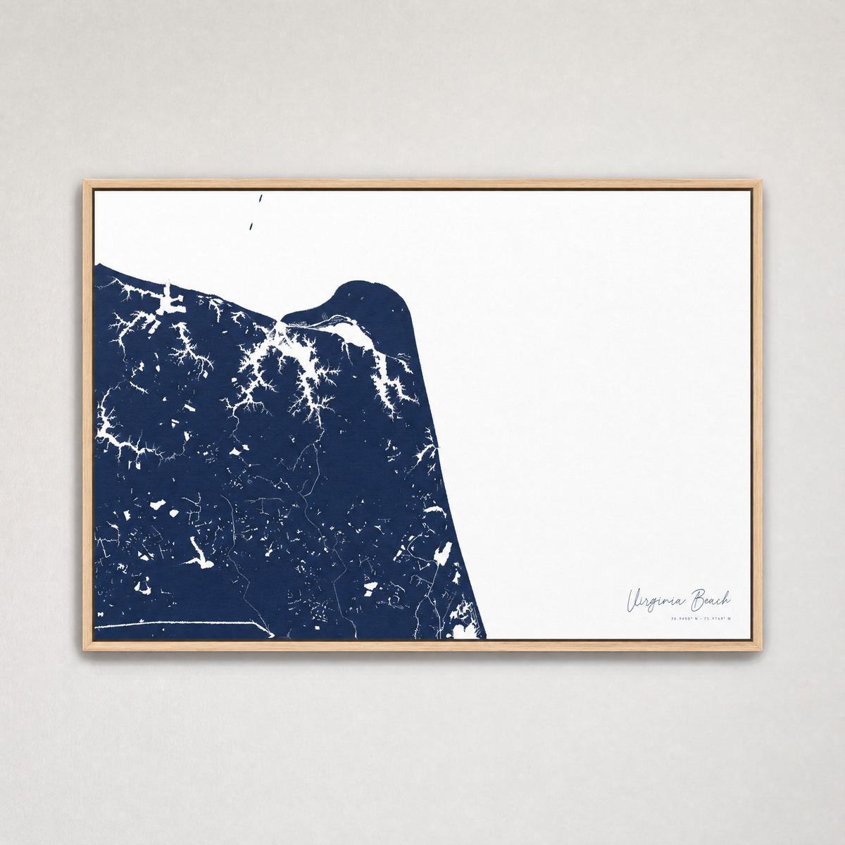Virginia Beach Coastal Map — Canvas Horizontal — navy, Light Wood