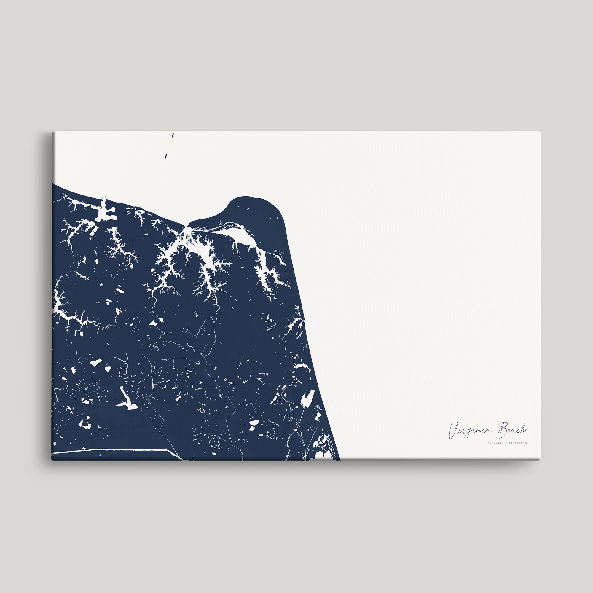 Virginia Beach Coastal Map — Canvas Horizontal, navy, No Frame