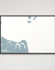 Virginia Beach Coastal Map — Canvas Horizontal, soft-blue, Black Frame