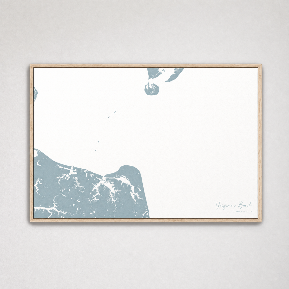 Virginia Beach Coastal Map — Canvas Horizontal — soft-blue, Light Wood