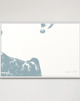 Virginia Beach Coastal Map — Canvas Horizontal, soft-blue, White Frame