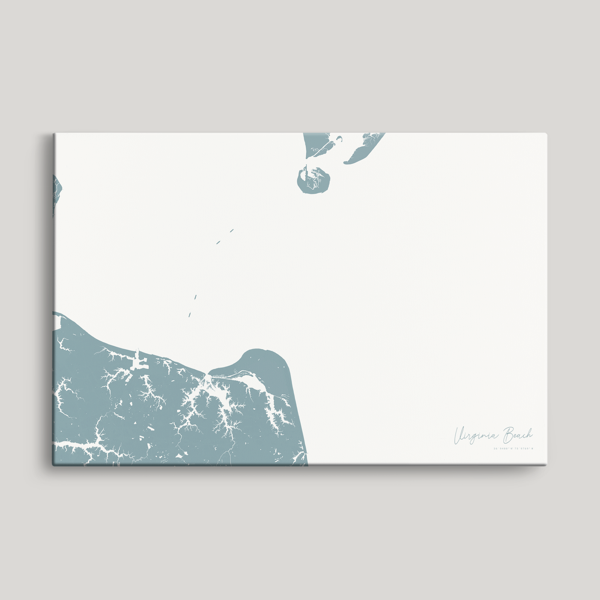Virginia Beach Coastal Map — Canvas Horizontal, soft-blue, No Frame