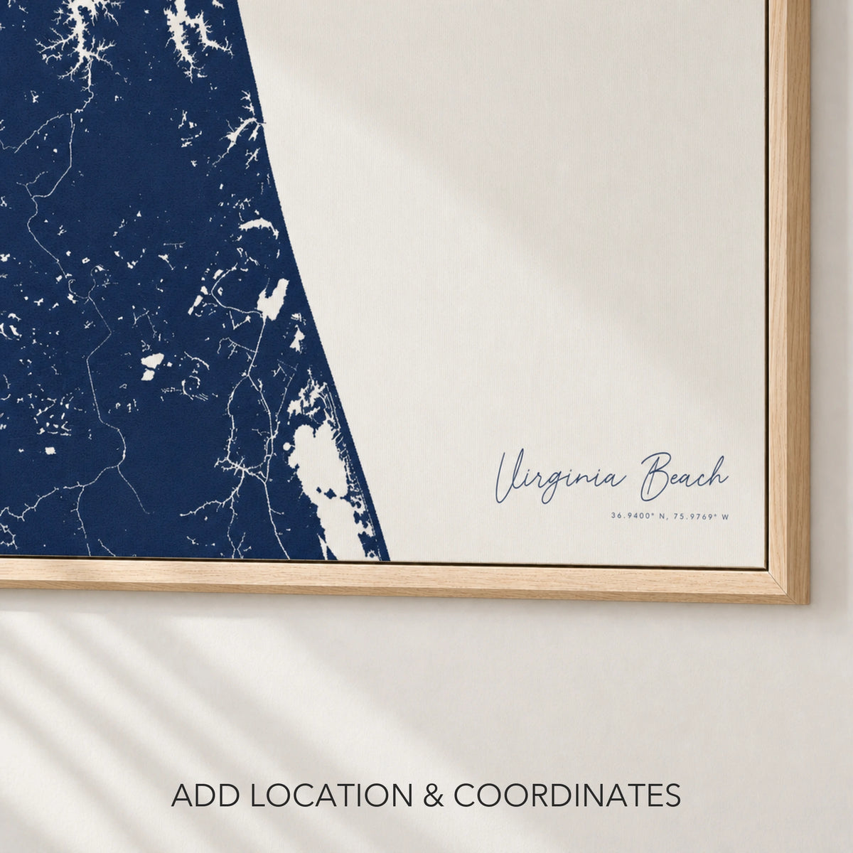 Virginia Beach canvas map — location and coordinates customization