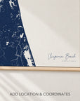 Virginia Beach canvas map — location and coordinates customization