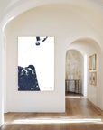 Virginia Beach navy vertical canvas map in the Bello mixed room scene