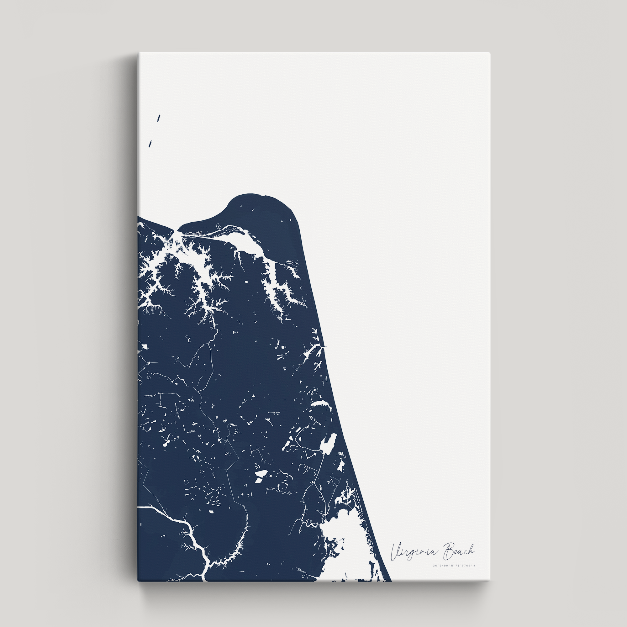 Virginia Beach Coastal Map — Canvas Vertical, navy, No Frame